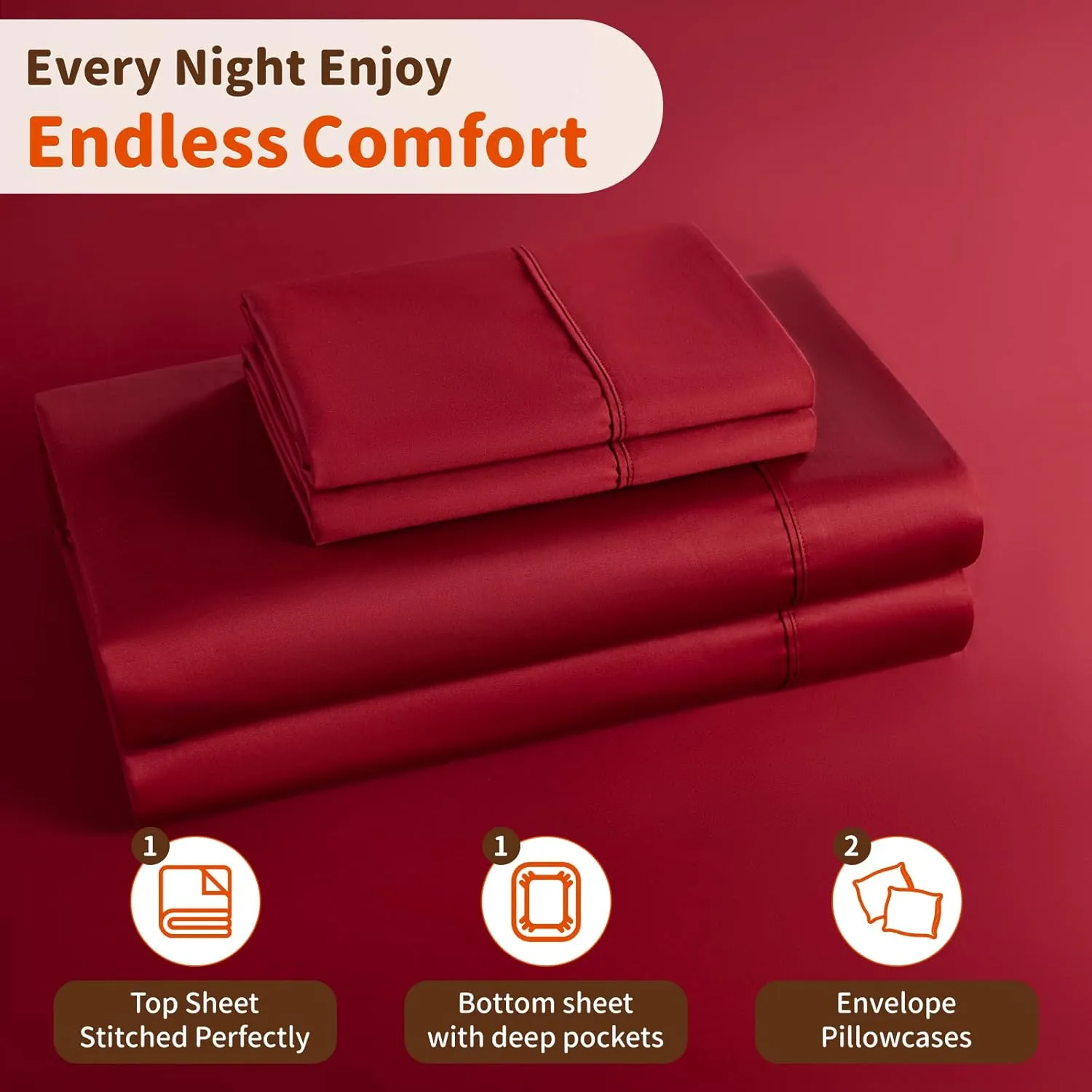 LBRO2M 1000 Thread Count 100% Egyptian Cotton Sheets Set King Size, 4 Piece Sets Bed Sheet Deep Pocket Sheet Set 16" Soft Comfortable All Season (King, Burgundy)
