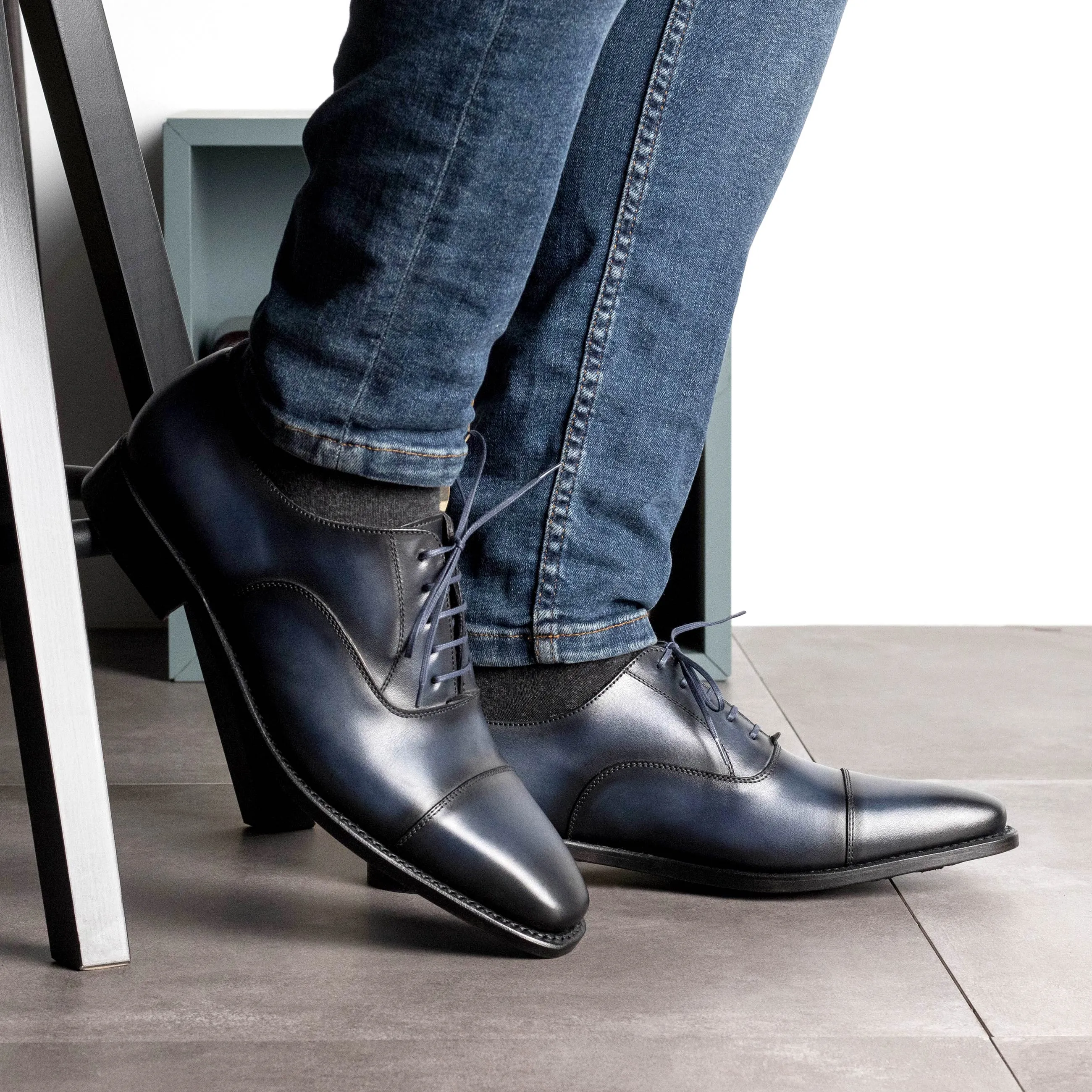 Leather Oxford Monti │ Navy Burn-Effect