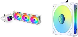 Lian Li Galahad II LCD 360 AIO CPU Liquid Cooler with SL Infinity Fans White - GA2ALCD36INW.US & SL Infinity 120 Reverse Blade White Single Pack (Without Controller) -RSLIN120-1W