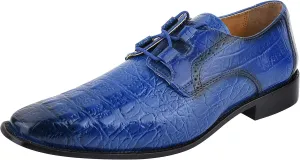 LIBERTYZENO Mens Plain & Animal Print Blue Genuine Leather Adults Lace Up Oxford Dress Shoes for Prom Graduation