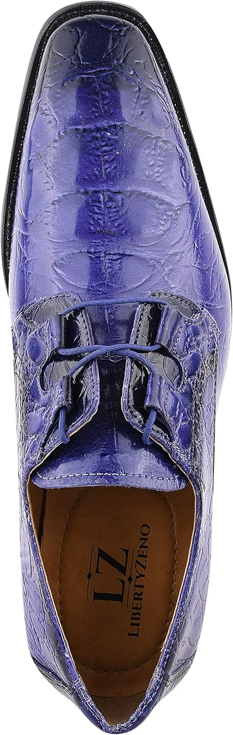 LIBERTYZENO Mens Plain & Animal Print Purple Genuine Leather Adults Slip On & Lace Up Oxford Dress Shoes/Prom Shoes for Prom Graduation