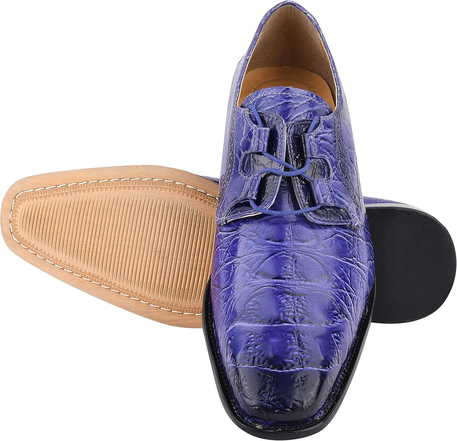 LIBERTYZENO Mens Plain & Animal Print Purple Genuine Leather Adults Slip On & Lace Up Oxford Dress Shoes/Prom Shoes for Prom Graduation