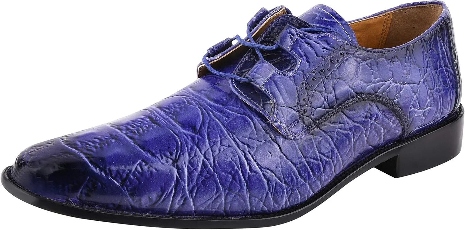 LIBERTYZENO Mens Plain & Animal Print Purple Genuine Leather Adults Slip On & Lace Up Oxford Dress Shoes/Prom Shoes for Prom Graduation