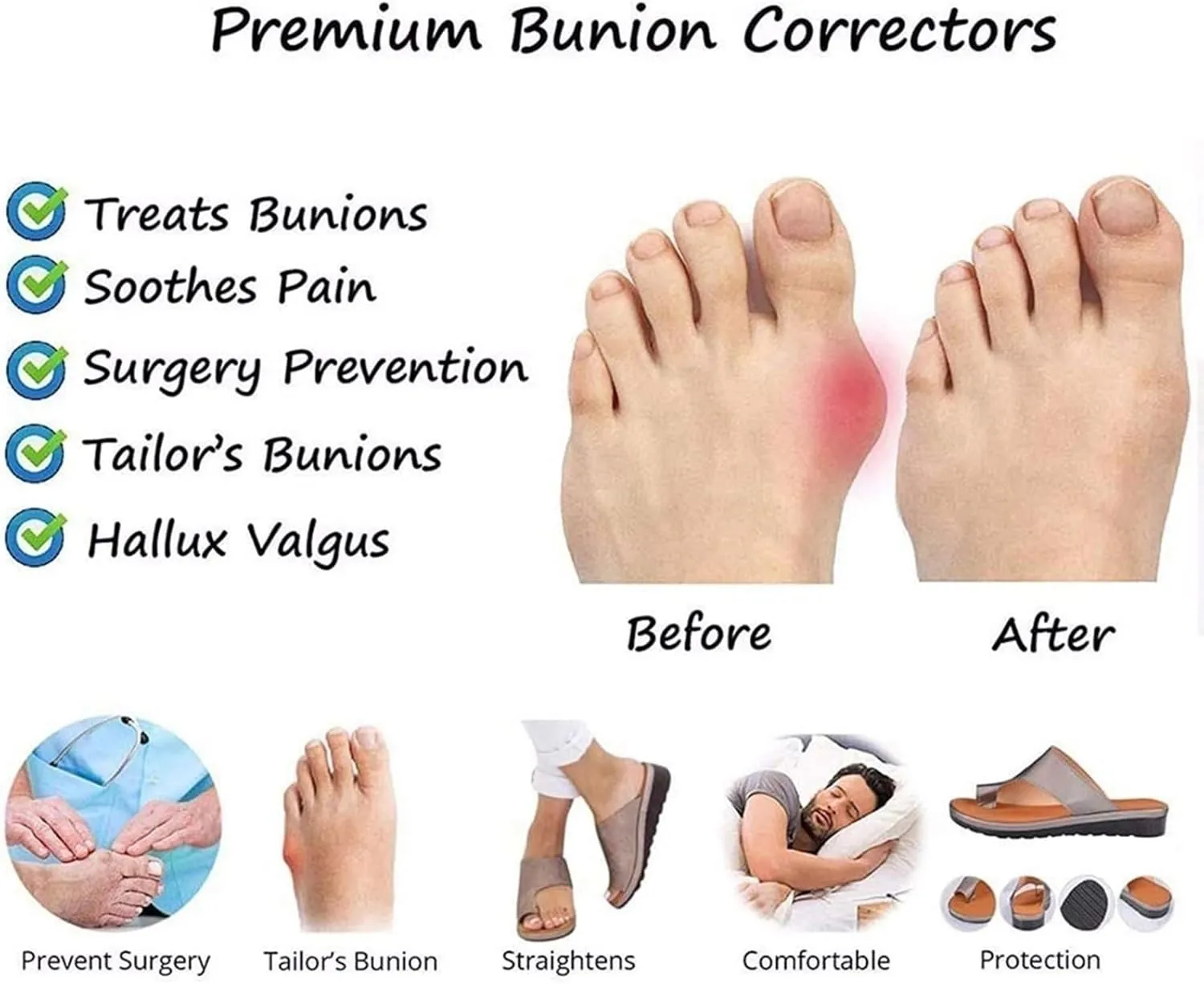 Lightweight Split Toe Bunion Corrector Sandals Men, Summer Breathable Men's Durable Sandals Bunion Relief