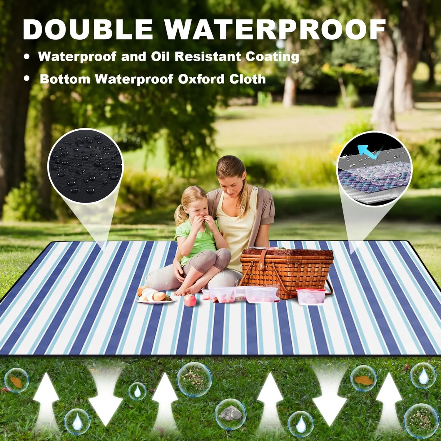 Lightweight Waterproof 60x80'' Picnic Blankets Huge Anti Sand Packable Beach Grass Park Matt Fold up Camping Tent Rug for Inside Summer Camp Roadtrip Gear Backpacking Travel Trailer Essential