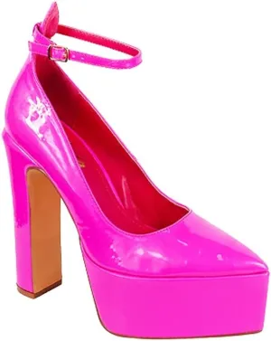 Liliana Women Chunky Block High Heels Ankle Strap Platform Pumps Jayleen-1 Pink 7