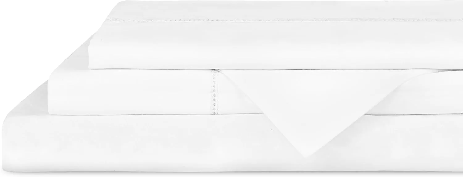 Linen Home 100% Cotton Fagotine Percale Sheet Set, King Size, White, 4 Pieces - 1 Flat, 1 Deep Pocket Fitted Sheet and 2 Pillowcases, Breathable, Crisp Cool and Strong Bed Linen