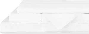 Linen Home 100% Cotton Fagotine Percale Sheet Set, King Size, White, 4 Pieces - 1 Flat, 1 Deep Pocket Fitted Sheet and 2 Pillowcases, Breathable, Crisp Cool and Strong Bed Linen