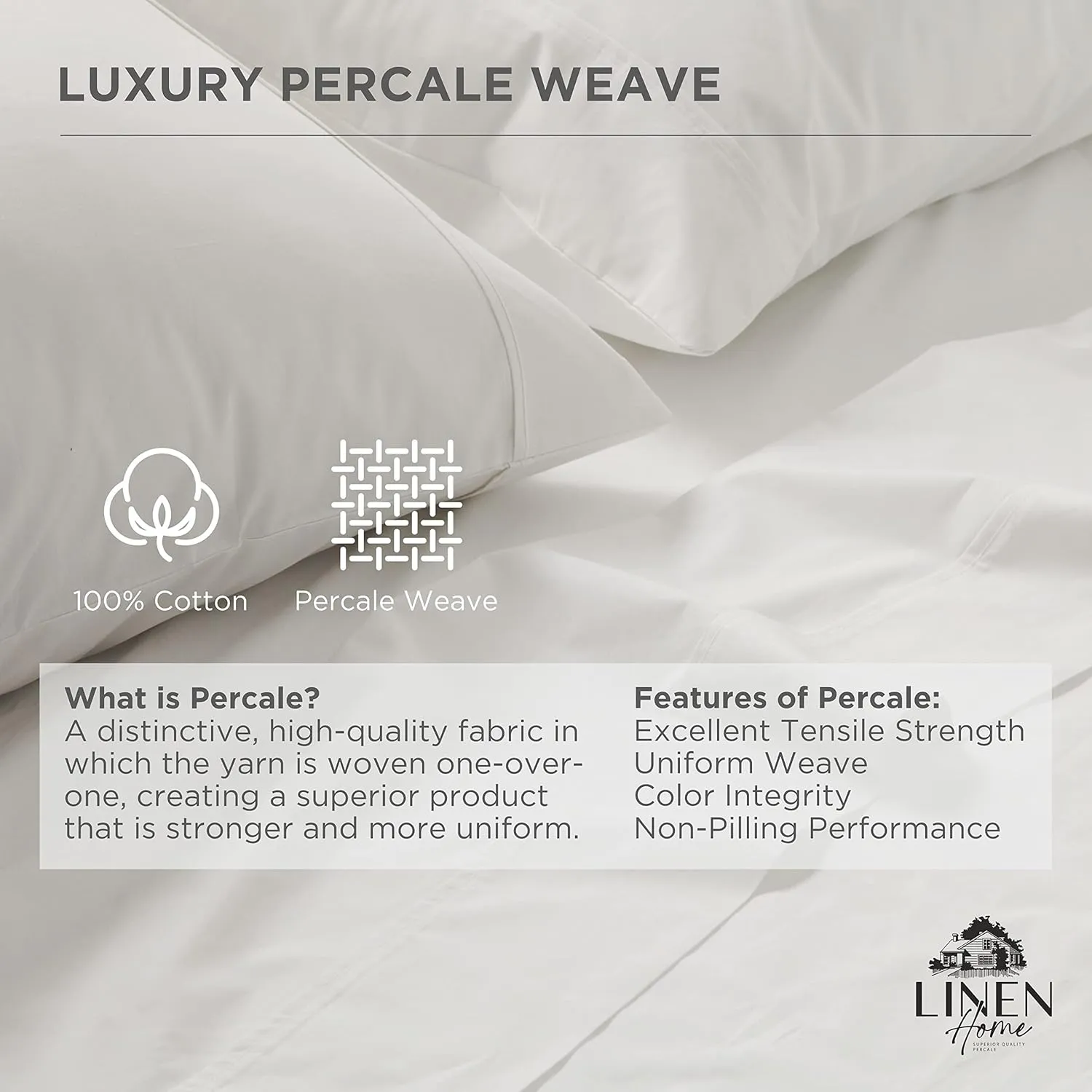 Linen Home 100% Cotton Marrow Percale Sheet Set, King Size, Mauve Lavender, 4 Pieces - 1 Flat, 1 Deep Pocket Fitted Sheet and 2 Pillowcases, Breathable, Crisp Cool and Strong Bed Linen
