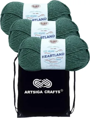 Lion Brand Heartland Rocky Mountains 136-181 (3-Skeins - Same Dye Lot) Worsted Medium #4 Acrylic Yarn for Crocheting and Knitting with Project Bag