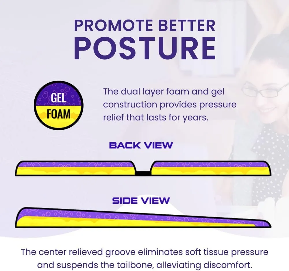 LITE Travel Gel Foam Cushion | Back Pain, Sciatica, Pressure Relief | Relieves Tailbone Discomfort, Promote Healthy Posture | Ergonomic Comfort | Car, Commute, Airplane and Travel - Red