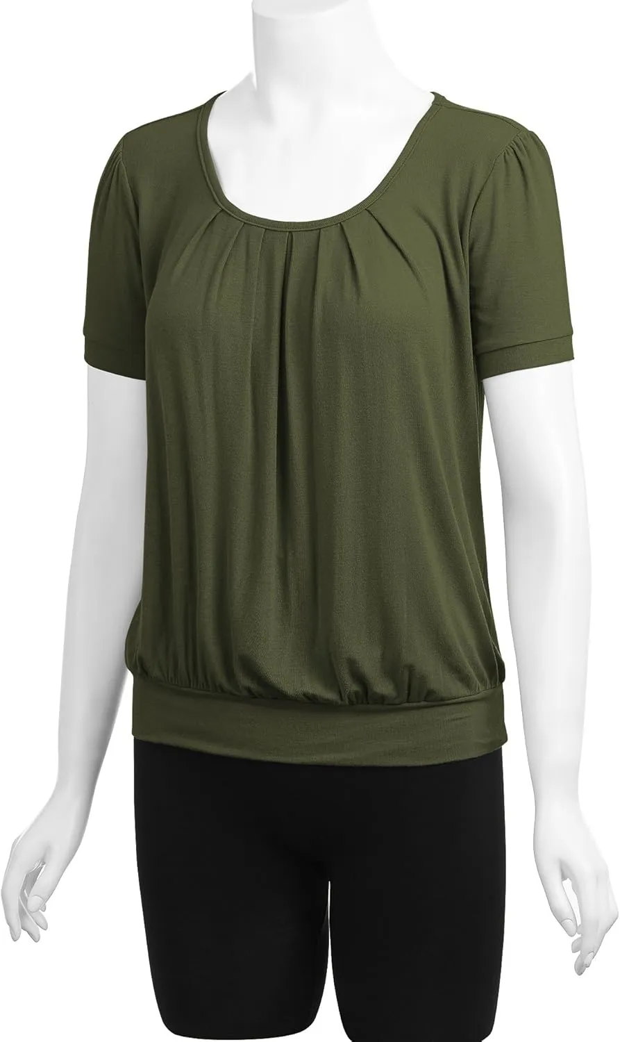 LL Womens Scoop Neck Short Sleeve Front Pleated Tunic - Made in USA