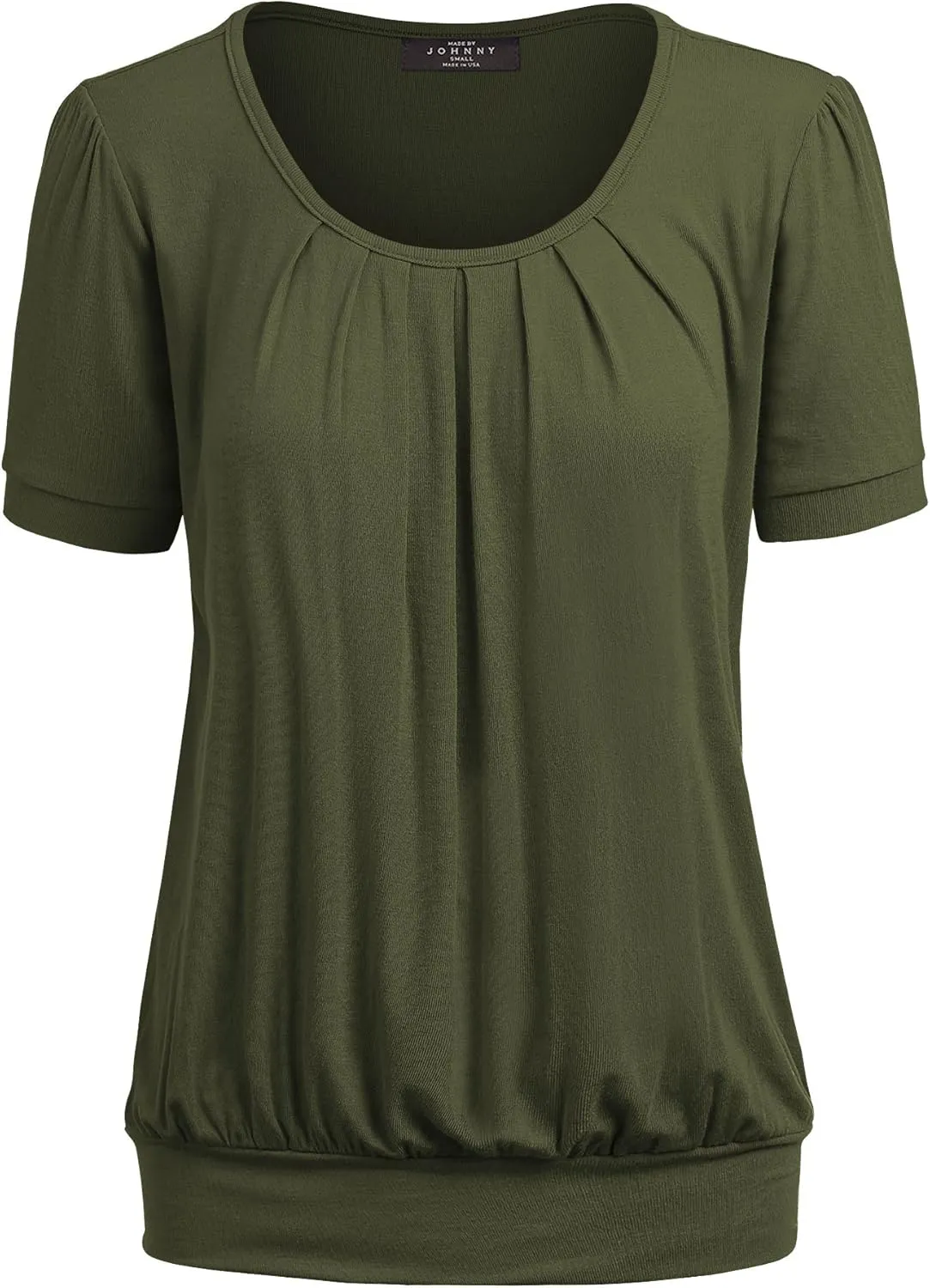 LL Womens Scoop Neck Short Sleeve Front Pleated Tunic - Made in USA
