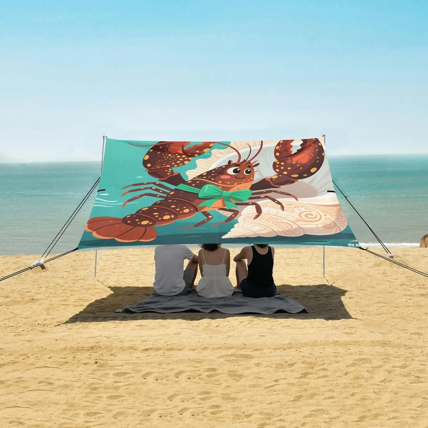 Lobster with Bow Conch Beach Camping Tent Sun Shelter for Whole Family, Beach Shade Canopy with UPF50  UV Protection,Easy Set Up and Carry,Outdoor Shade for Trips, Fishing, Backyard Fun Picnics