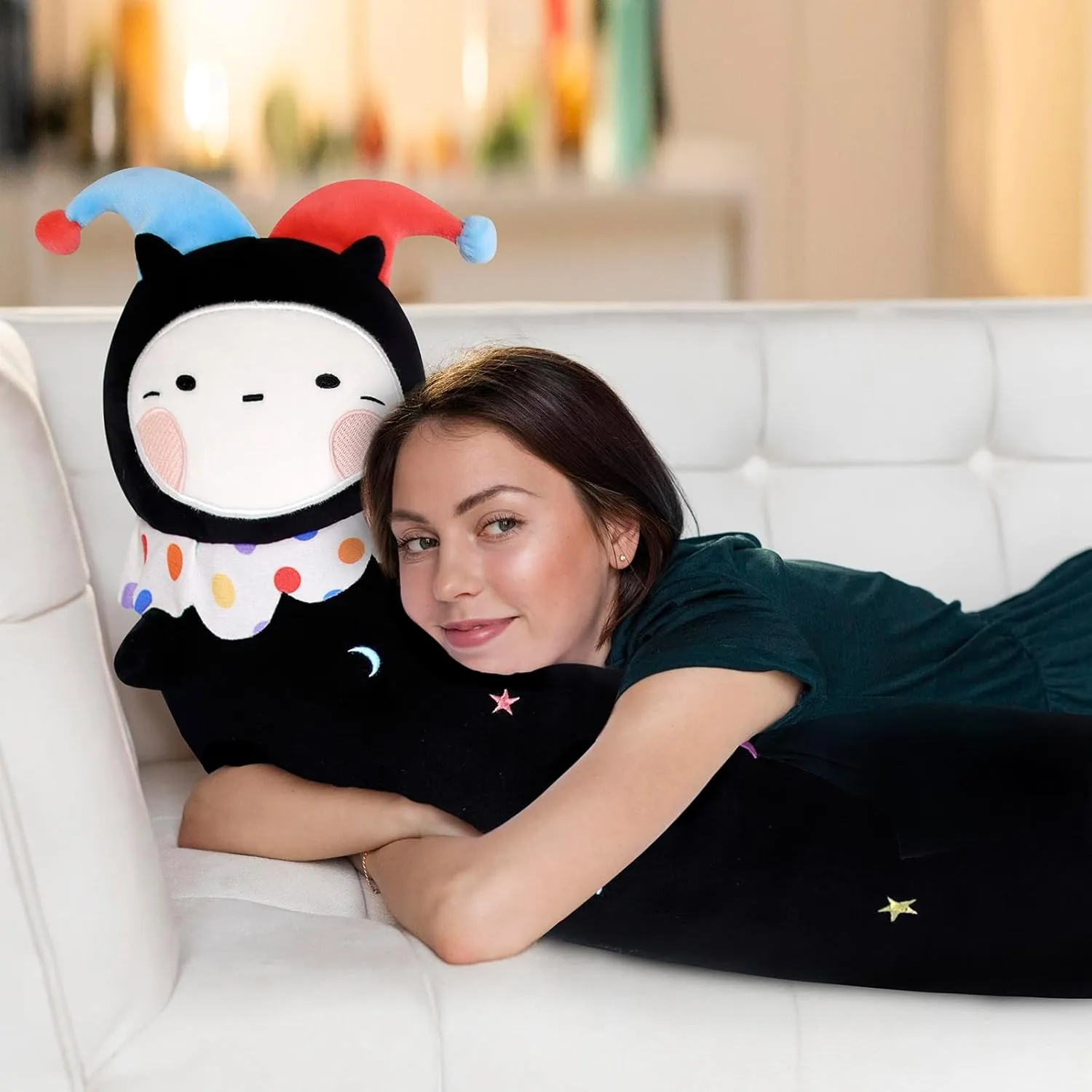 Long Cat Plush, 43inch Black Cat Body Pillow for Kids Cute Clown Black Cat Stuffed Animals, Cartoon Kids Body Pillow for Boys and Girls Halloween Christmas Birthday Gift