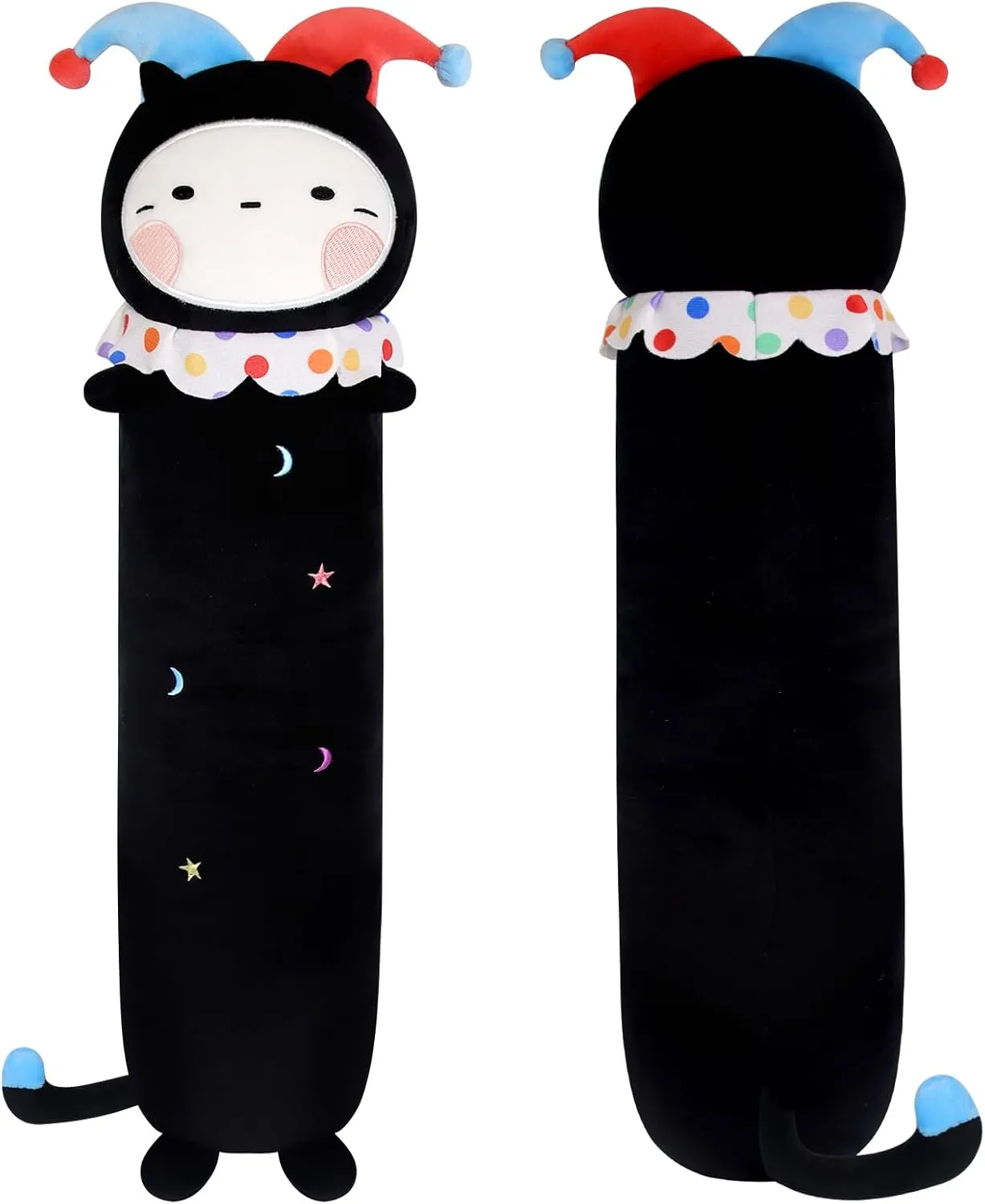 Long Cat Plush, 43inch Black Cat Body Pillow for Kids Cute Clown Black Cat Stuffed Animals, Cartoon Kids Body Pillow for Boys and Girls Halloween Christmas Birthday Gift