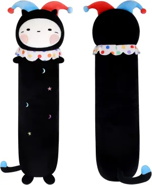 Long Cat Plush, 43inch Black Cat Body Pillow for Kids Cute Clown Black Cat Stuffed Animals, Cartoon Kids Body Pillow for Boys and Girls Halloween Christmas Birthday Gift
