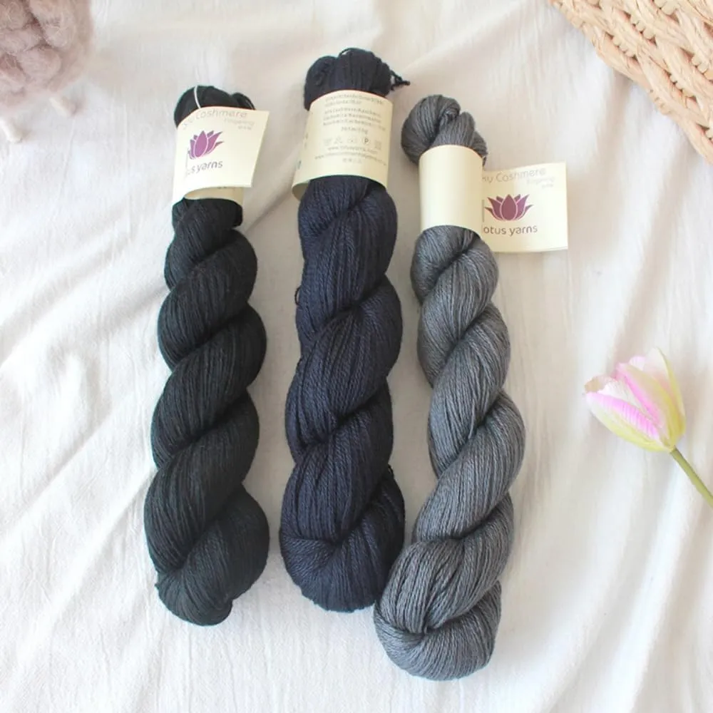 Lotus Yarns Silky Cashmere Fingering Weight Knitting Yarn Skein Shiny Soft and Breathable Crochet Yarn, Great for Shawl, Scarves, Top and Craft Projects (07-Black)