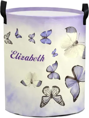 Lovely Butterflies Personalized Waterproof Foldable Laundry Basket Bag with Handle, Custom Collapsible Clothes Hamper Storage Bin for Toys Laundry Dorm Travel Bathroom