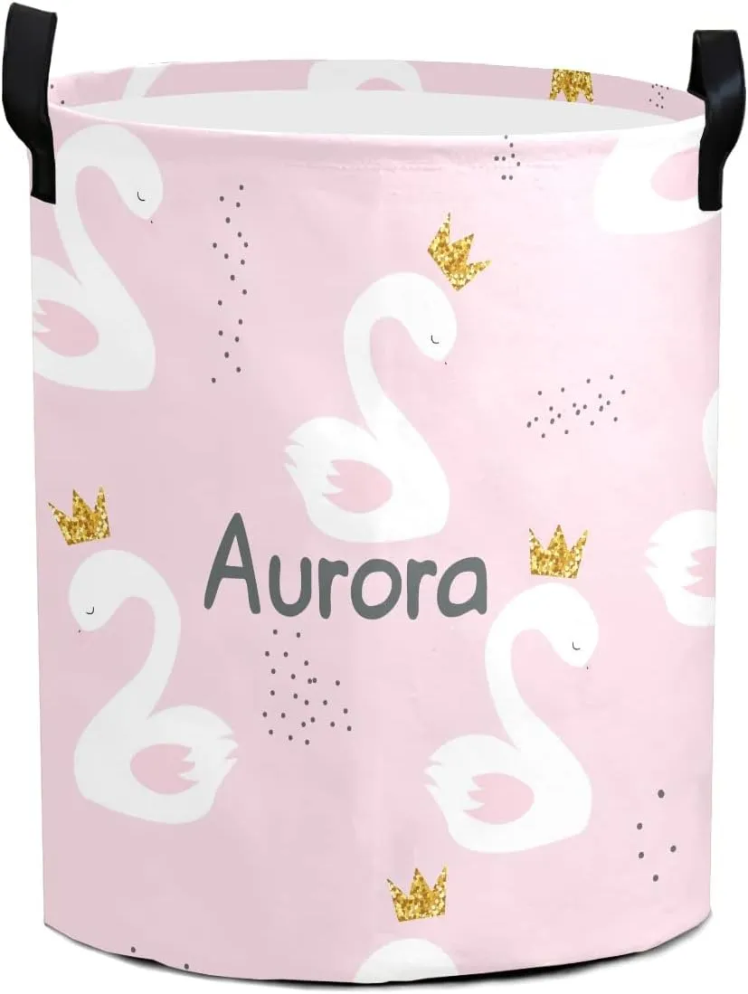 Lovely Swan Personalized Waterproof Foldable Laundry Basket Bag with Handle, Custom Collapsible Clothes Hamper Storage Bin for Toys Laundry Dorm Travel Bathroom