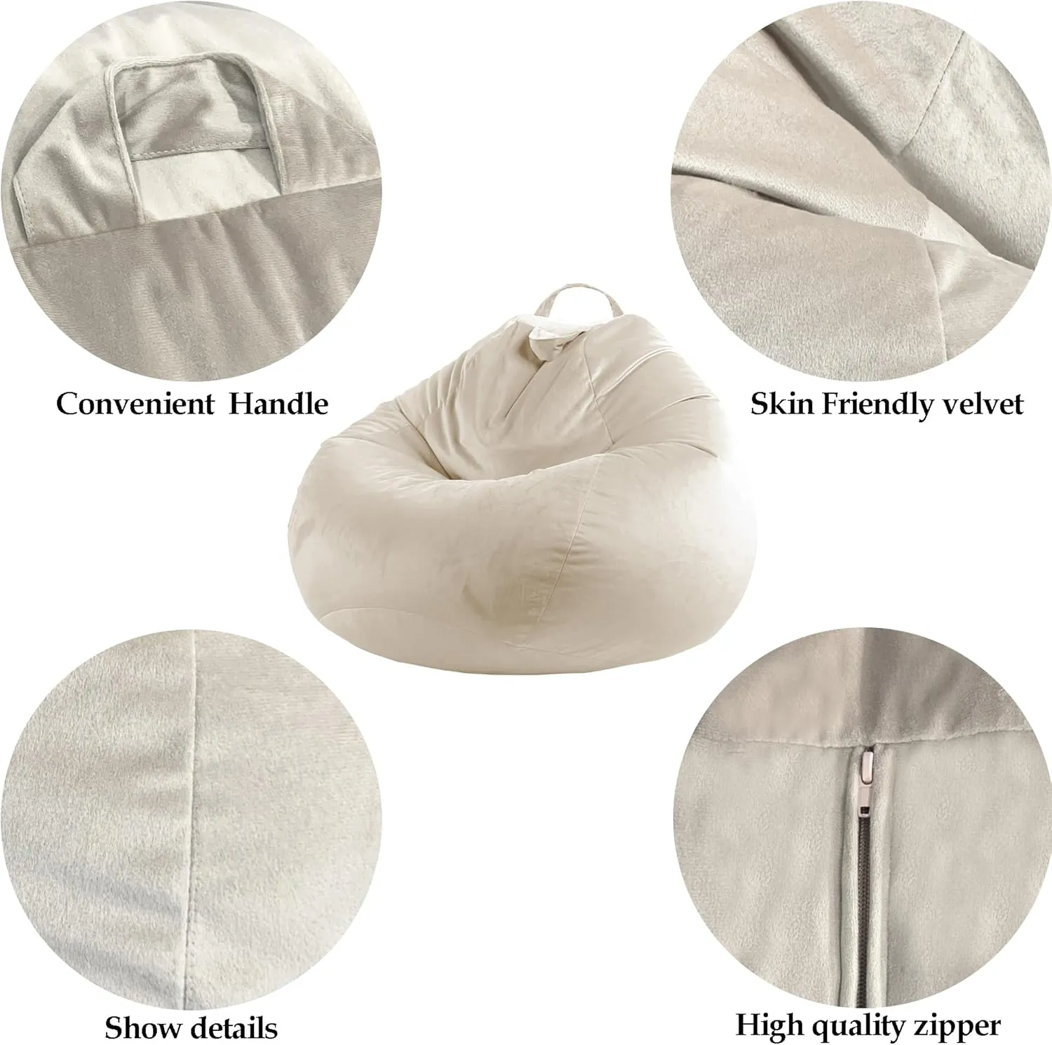 LPMOERA Stuffed Animal Storage Bean Bag Chair Cover (No Filler) Zipper Soft Fuzzy Fluffy Stuffable Bean Bag Cover for Organizing Children Plush Toys or Memory Dark Grey Large