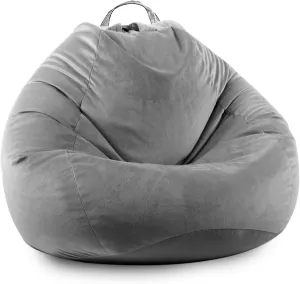 LPMOERA Stuffed Animal Storage Bean Bag Chair Cover (No Filler) Zipper Soft Fuzzy Fluffy Stuffable Bean Bag Cover for Organizing Children Plush Toys or Memory Dark Grey Large