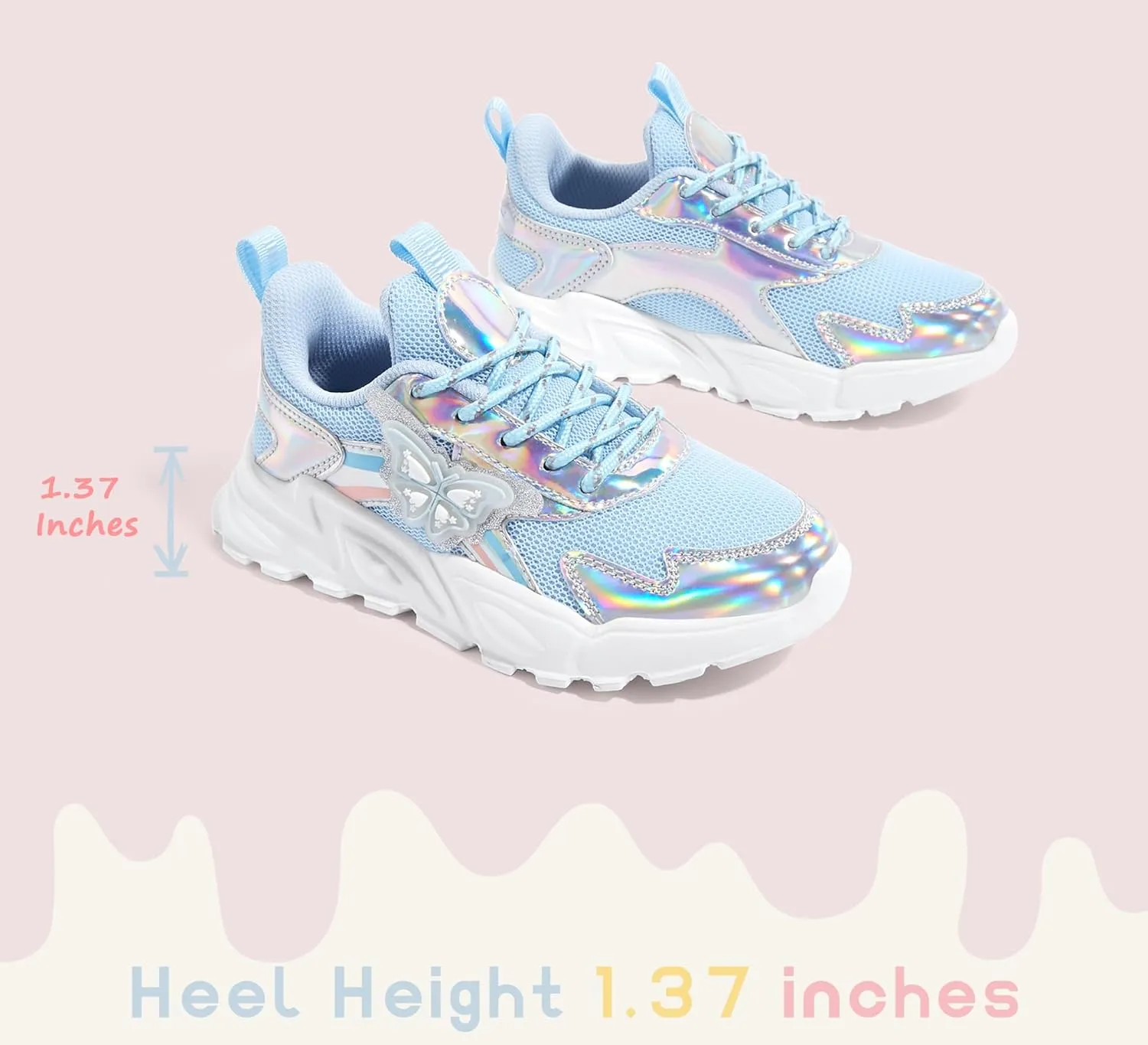 LUCKY STEP Girls Kid's Butterfly Running Sneaker Tennis Sparkle Mesh Athletic School Gym Lace-up Walking Shoes for Toddler/Little Kid/Big Kid
