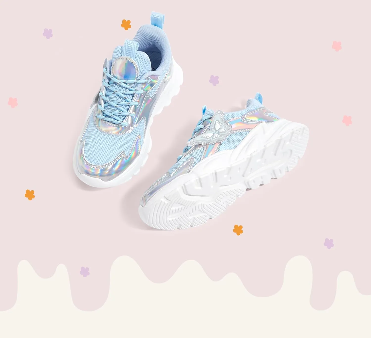 LUCKY STEP Girls Kid's Butterfly Running Sneaker Tennis Sparkle Mesh Athletic School Gym Lace-up Walking Shoes for Toddler/Little Kid/Big Kid