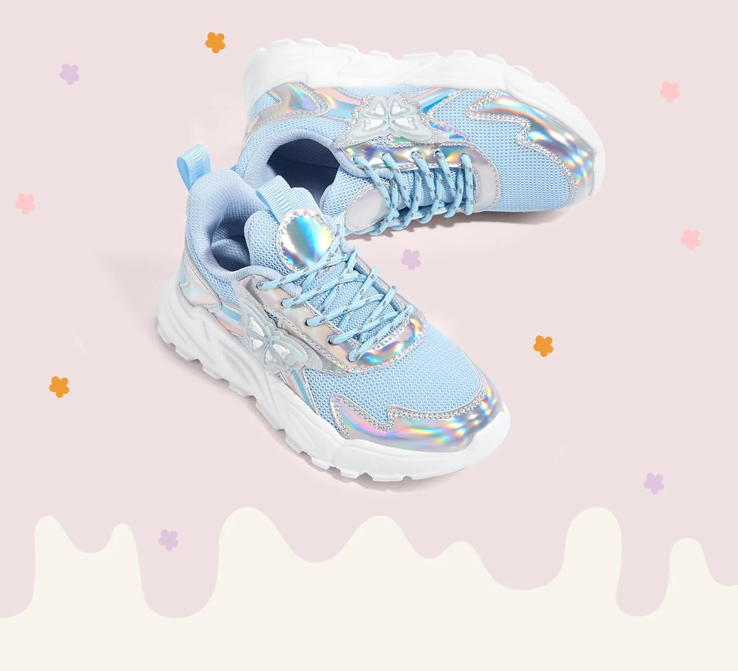 LUCKY STEP Girls Kid's Butterfly Running Sneaker Tennis Sparkle Mesh Athletic School Gym Lace-up Walking Shoes for Toddler/Little Kid/Big Kid