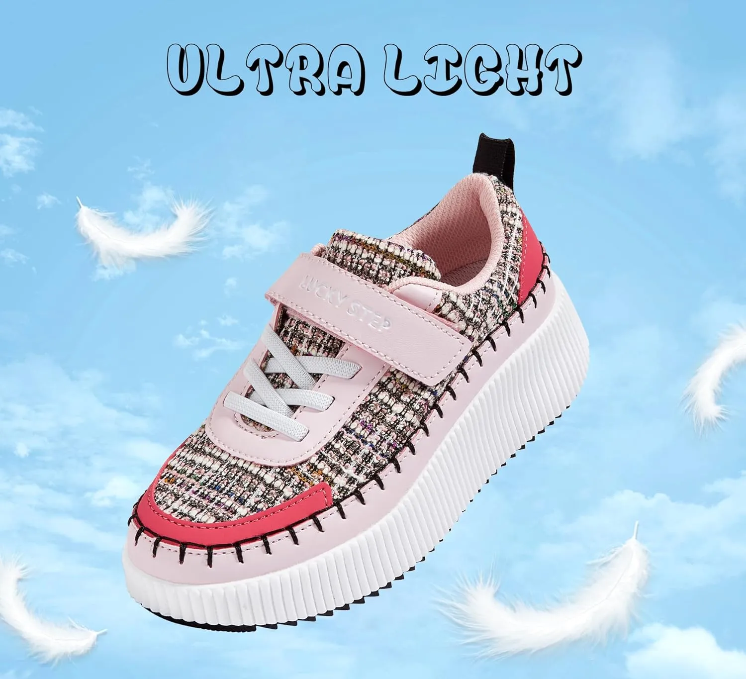 LUCKY STEP Kid's Glitter Running Sneaker Sparkly Braided Shiny Bling Princess Shoes School Athletic Walking Shoes for Children/Boys/Girls