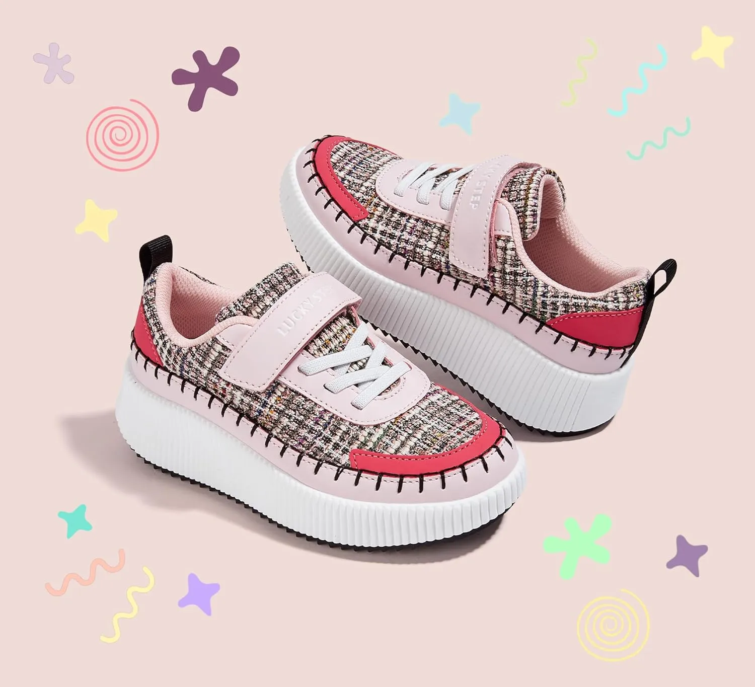 LUCKY STEP Kid's Glitter Running Sneaker Sparkly Braided Shiny Bling Princess Shoes School Athletic Walking Shoes for Children/Boys/Girls