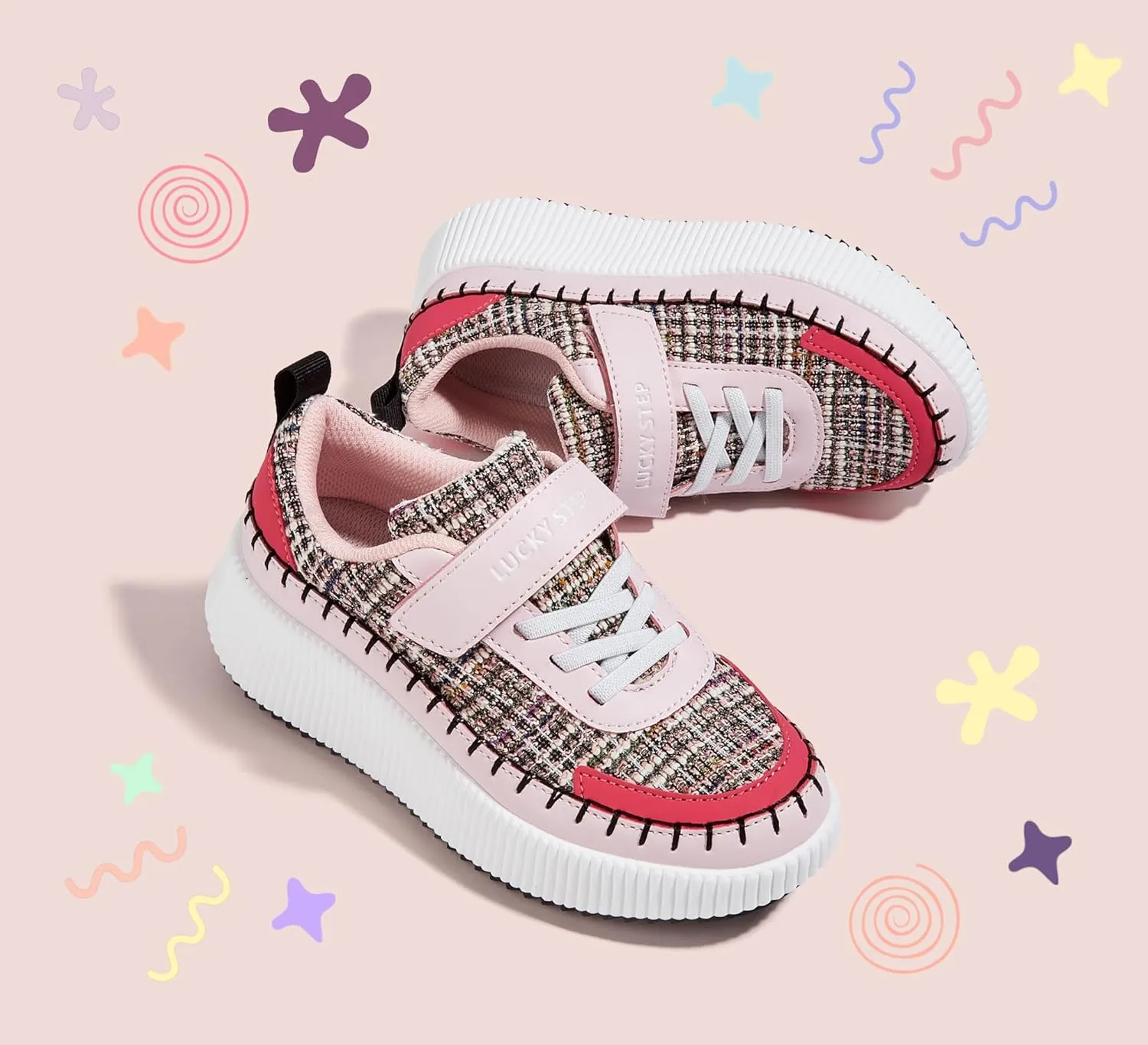 LUCKY STEP Kid's Glitter Running Sneaker Sparkly Braided Shiny Bling Princess Shoes School Athletic Walking Shoes for Children/Boys/Girls