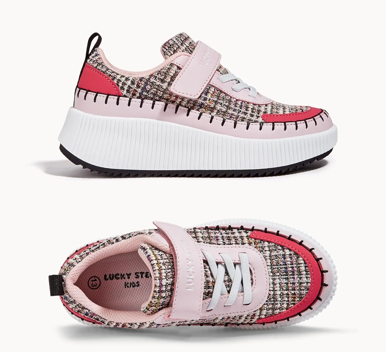LUCKY STEP Kid's Glitter Running Sneaker Sparkly Braided Shiny Bling Princess Shoes School Athletic Walking Shoes for Children/Boys/Girls