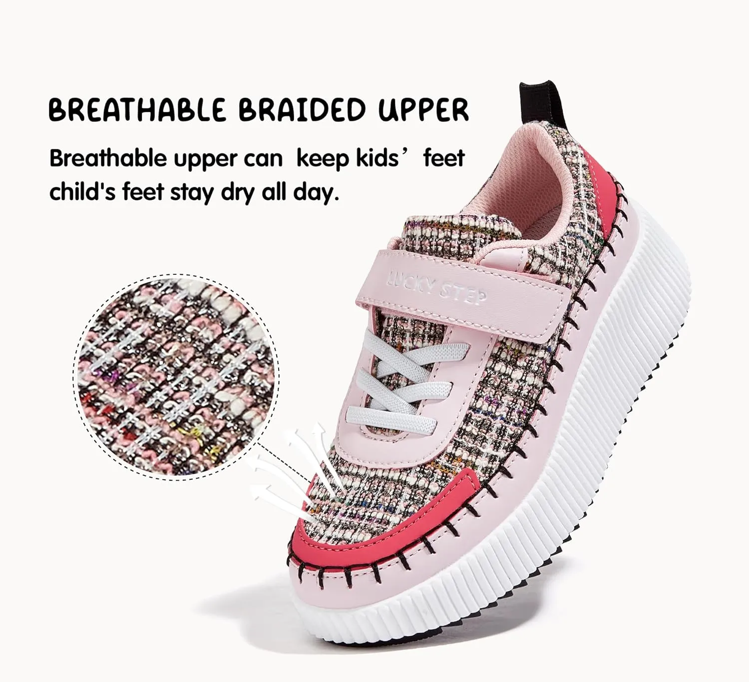 LUCKY STEP Kid's Glitter Running Sneaker Sparkly Braided Shiny Bling Princess Shoes School Athletic Walking Shoes for Children/Boys/Girls
