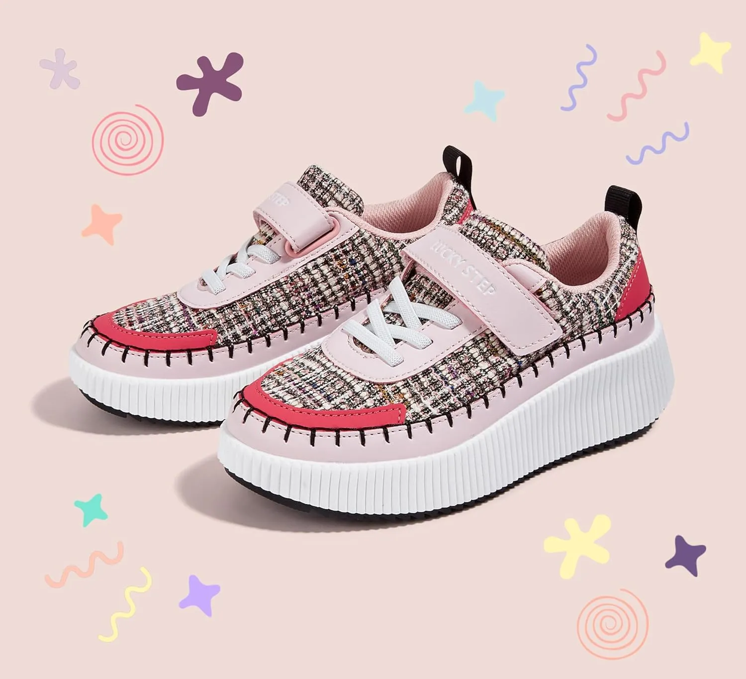 LUCKY STEP Kid's Glitter Running Sneaker Sparkly Braided Shiny Bling Princess Shoes School Athletic Walking Shoes for Children/Boys/Girls