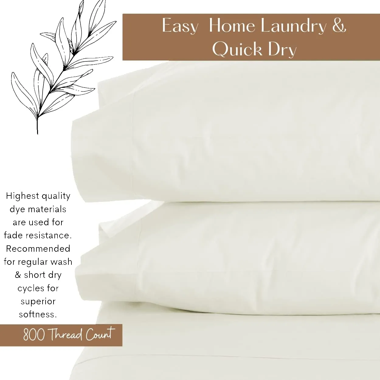 Lukeville Luxury Linen 800 Thread Count Pillowcase Set of 2 100% Cotton Pillowcover 4 Inch Top Hem Long Staple Cotton Pillow Cover,Sateen Finish,Soft,Breathable Beige Solid Standard Size (20 X 30)