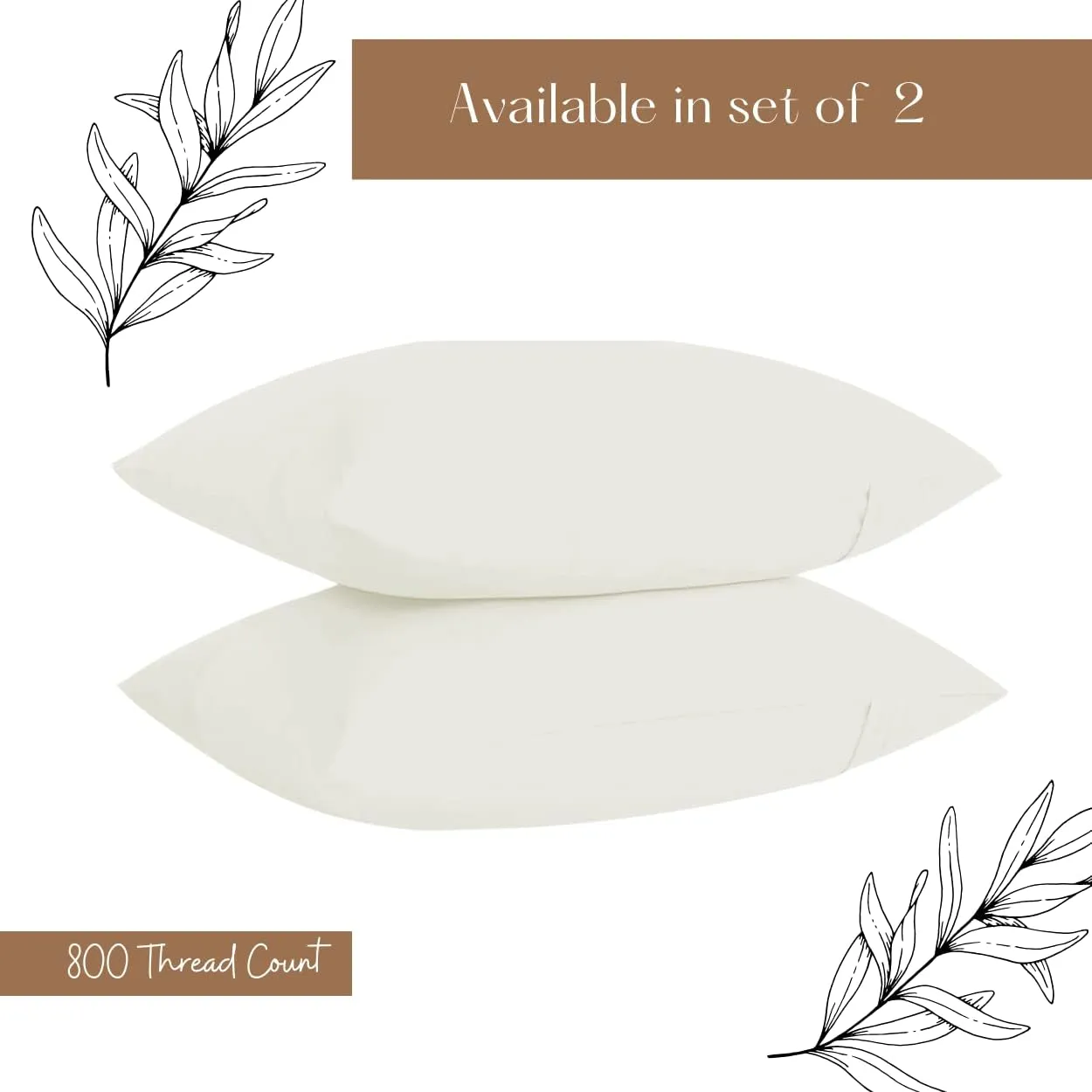 Lukeville Luxury Linen 800 Thread Count Pillowcase Set of 2 100% Cotton Pillowcover 4 Inch Top Hem Long Staple Cotton Pillow Cover,Sateen Finish,Soft,Breathable Beige Solid Standard Size (20 X 30)