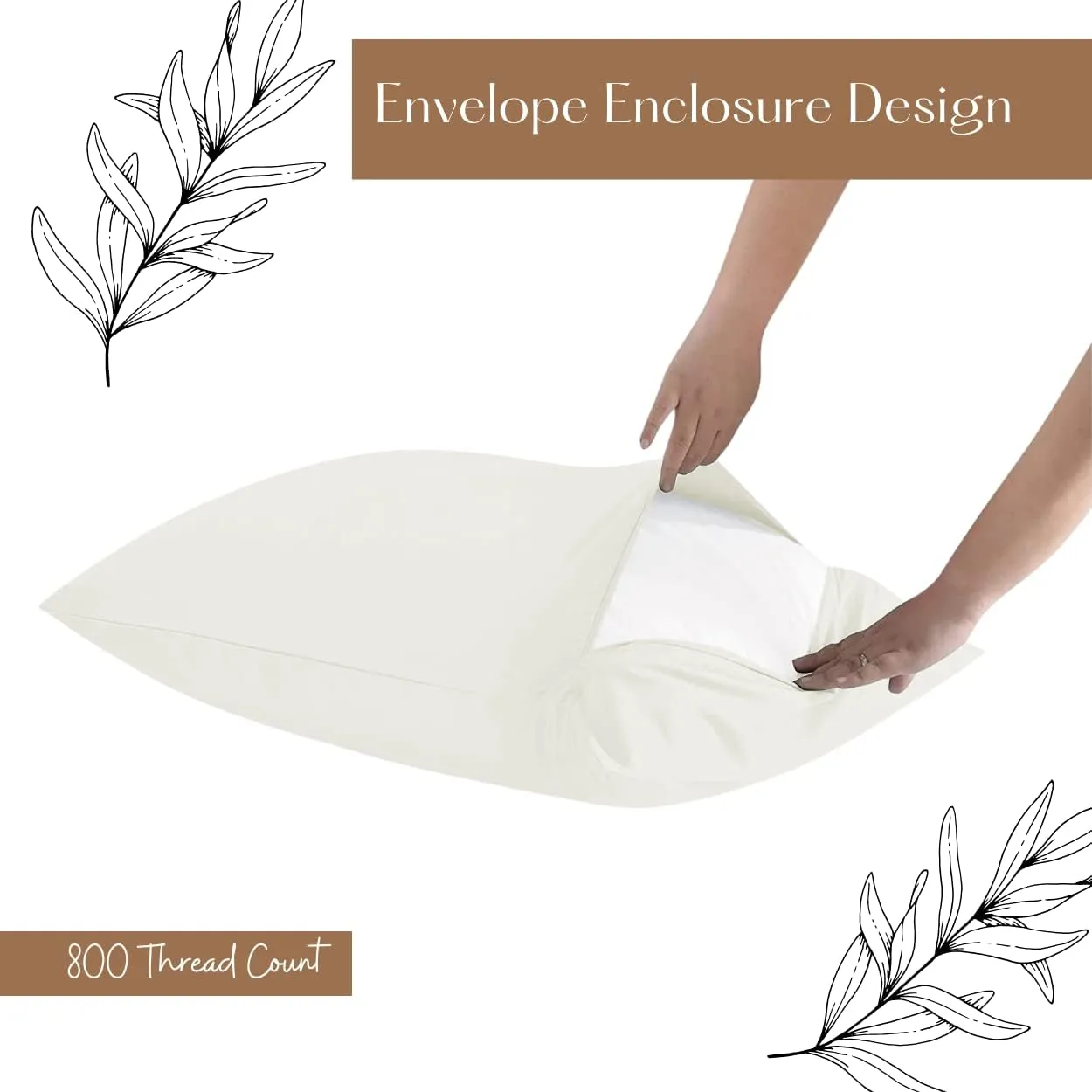 Lukeville Luxury Linen 800 Thread Count Pillowcase Set of 2 100% Cotton Pillowcover 4 Inch Top Hem Long Staple Cotton Pillow Cover,Sateen Finish,Soft,Breathable Beige Solid Standard Size (20 X 30)