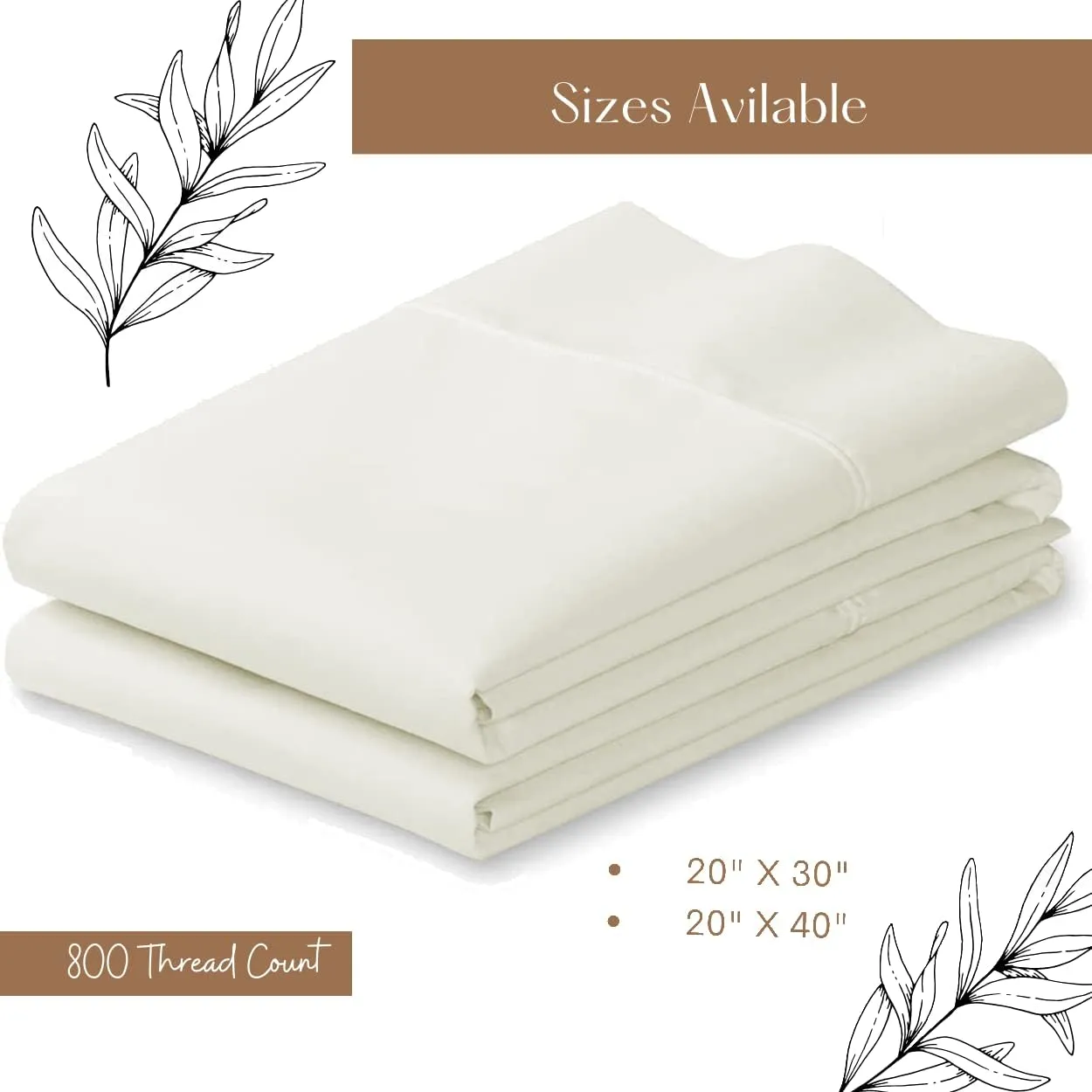 Lukeville Luxury Linen 800 Thread Count Pillowcase Set of 2 100% Cotton Pillowcover 4 Inch Top Hem Long Staple Cotton Pillow Cover,Sateen Finish,Soft,Breathable Beige Solid Standard Size (20 X 30)