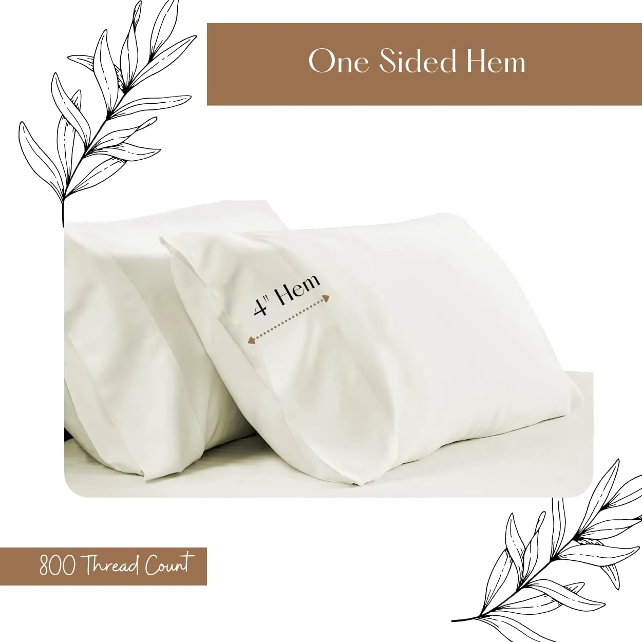 Lukeville Luxury Linen 800 Thread Count Pillowcase Set of 2 100% Cotton Pillowcover 4 Inch Top Hem Long Staple Cotton Pillow Cover,Sateen Finish,Soft,Breathable Beige Solid Standard Size (20 X 30)