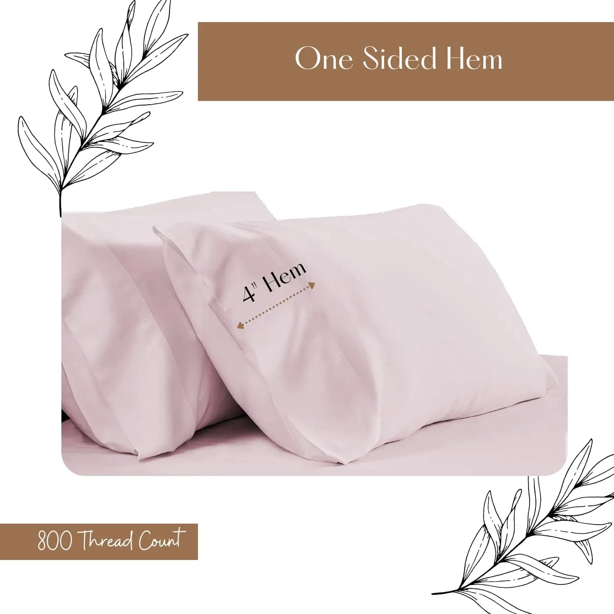 Lukeville Luxury Linen 800 Thread Count Pillowcase Set of 2 100% Cotton Pillowcover 4 Inch Top Hem Long Staple Cotton Pillow Cover,Sateen Finish,Soft,Breathable Rose Gold Grey Standard Size (20 X 30)