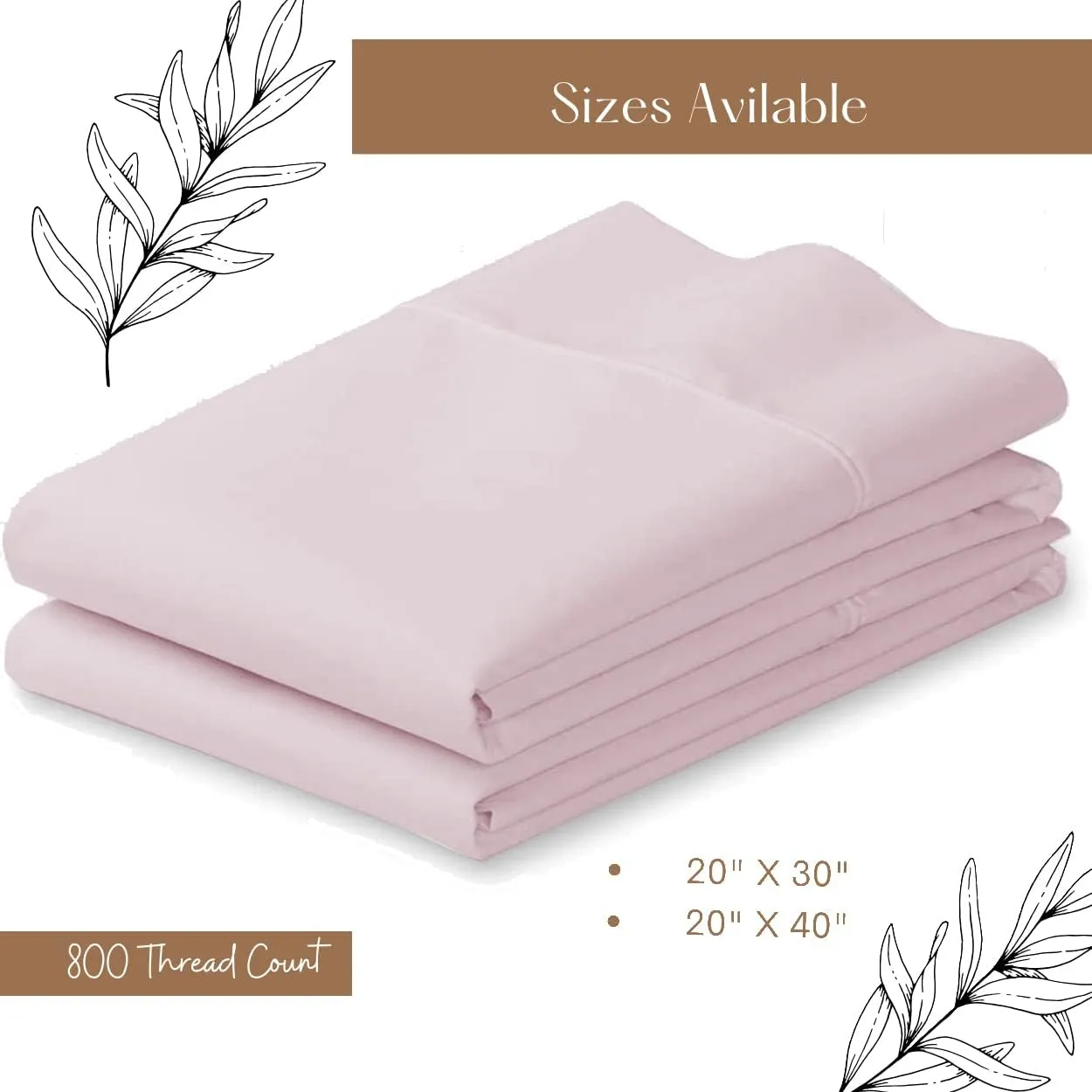 Lukeville Luxury Linen 800 Thread Count Pillowcase Set of 2 100% Cotton Pillowcover 4 Inch Top Hem Long Staple Cotton Pillow Cover,Sateen Finish,Soft,Breathable Rose Gold Grey Standard Size (20 X 30)