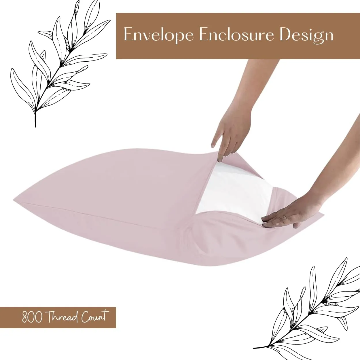 Lukeville Luxury Linen 800 Thread Count Pillowcase Set of 2 100% Cotton Pillowcover 4 Inch Top Hem Long Staple Cotton Pillow Cover,Sateen Finish,Soft,Breathable Rose Gold Grey Standard Size (20 X 30)