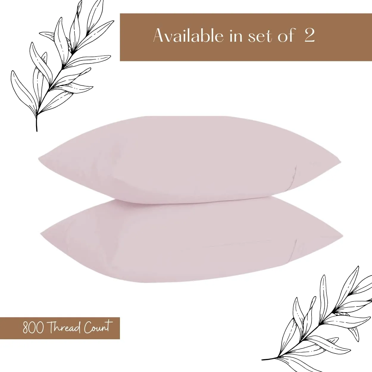 Lukeville Luxury Linen 800 Thread Count Pillowcase Set of 2 100% Cotton Pillowcover 4 Inch Top Hem Long Staple Cotton Pillow Cover,Sateen Finish,Soft,Breathable Rose Gold Grey Standard Size (20 X 30)