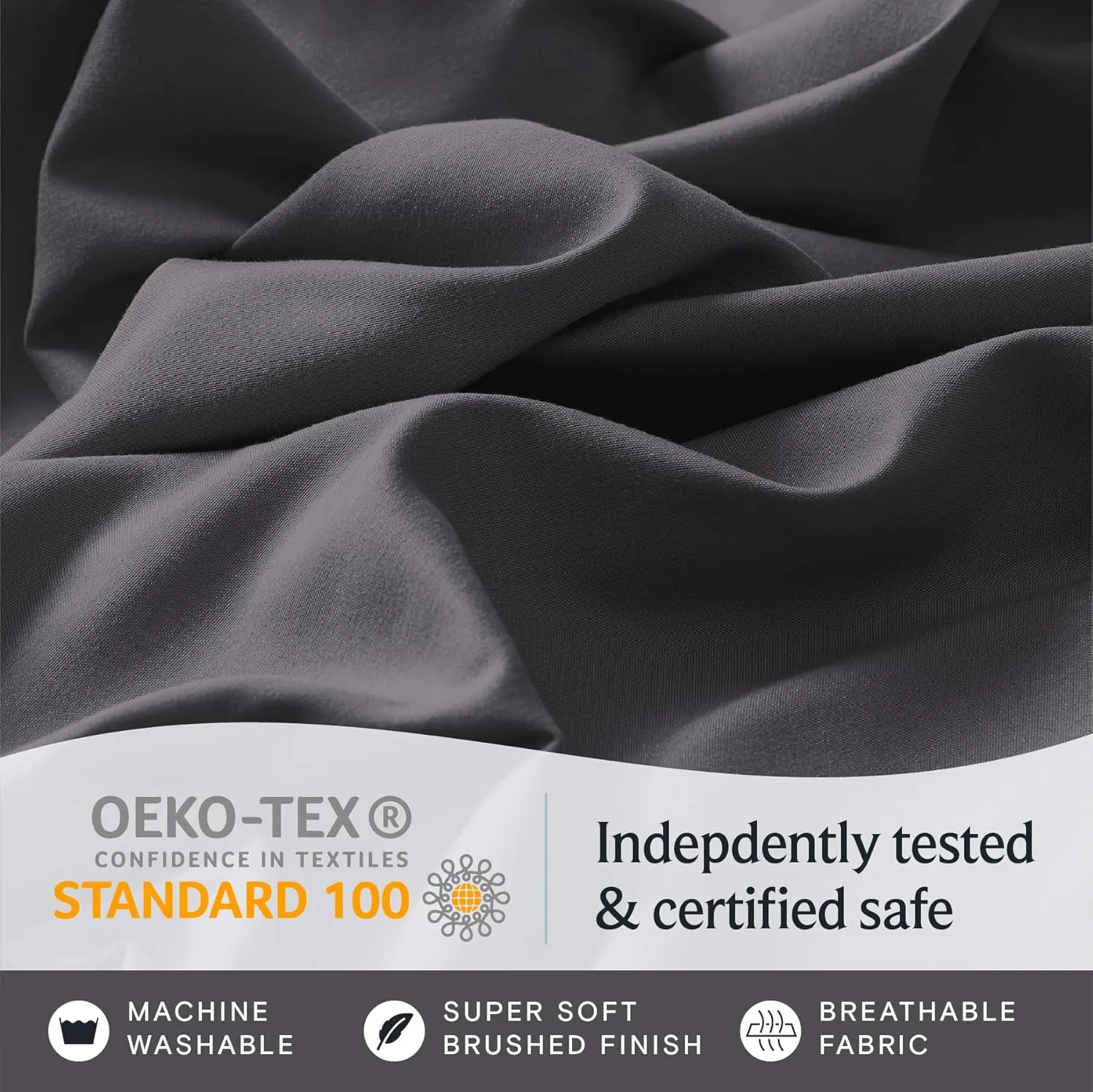 LuxClub 4 PC Queen Sheet Set, Sheets Queen Size, Deep Pockets 18" Wrinkle Free Cooling Sheets Machine Washable Hotel Bedding Silky Soft - Dark Grey Queen