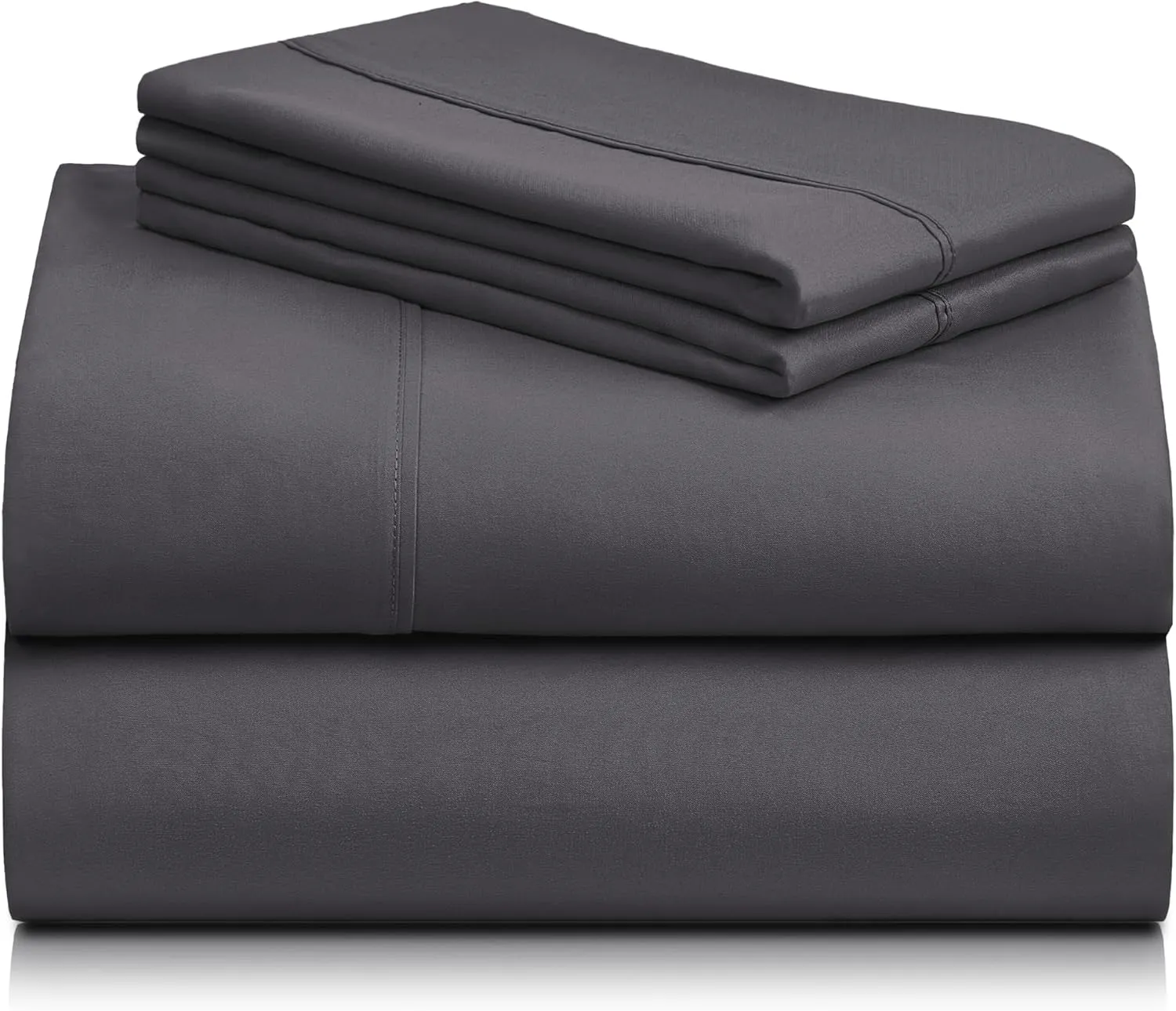 LuxClub 4 PC Queen Sheet Set, Sheets Queen Size, Deep Pockets 18" Wrinkle Free Cooling Sheets Machine Washable Hotel Bedding Silky Soft - Dark Grey Queen