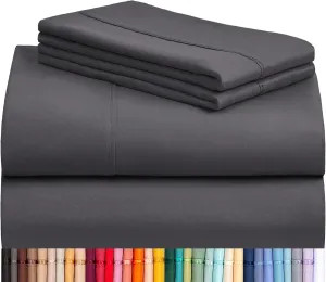 LuxClub 4 PC Queen Sheet Set, Sheets Queen Size, Deep Pockets 18" Wrinkle Free Cooling Sheets Machine Washable Hotel Bedding Silky Soft - Dark Grey Queen