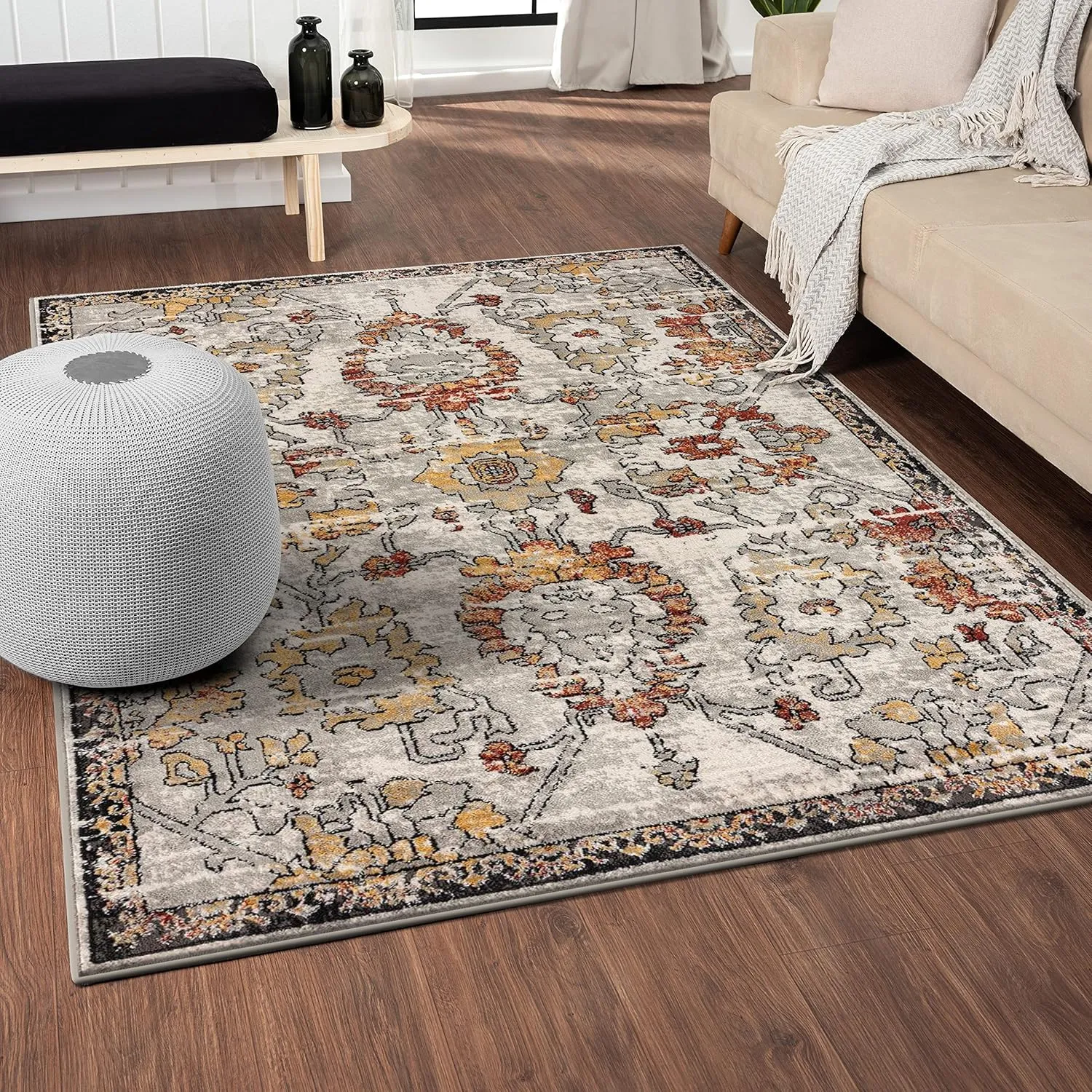 LUXE WEAVERS Oriental Floral Distressed Orange 8x10 Area Rug