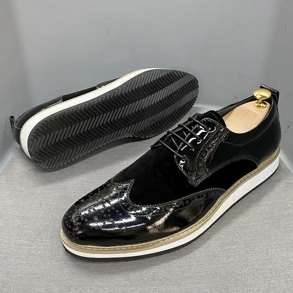 Luxury Brand Large Size Men's Flat Sneakers 6 to 13 Patent Leather Lace-up Black White Casual Shoes for Men