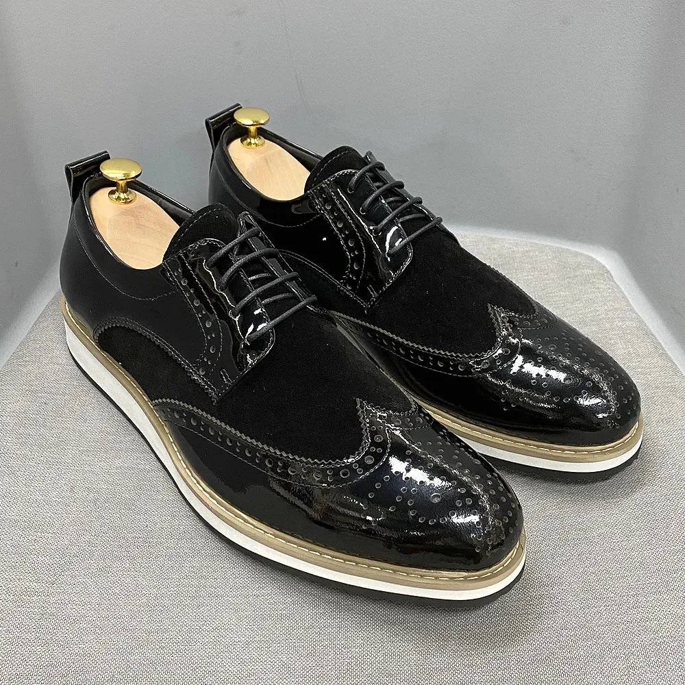 Luxury Brand Large Size Men's Flat Sneakers 6 to 13 Patent Leather Lace-up Black White Casual Shoes for Men
